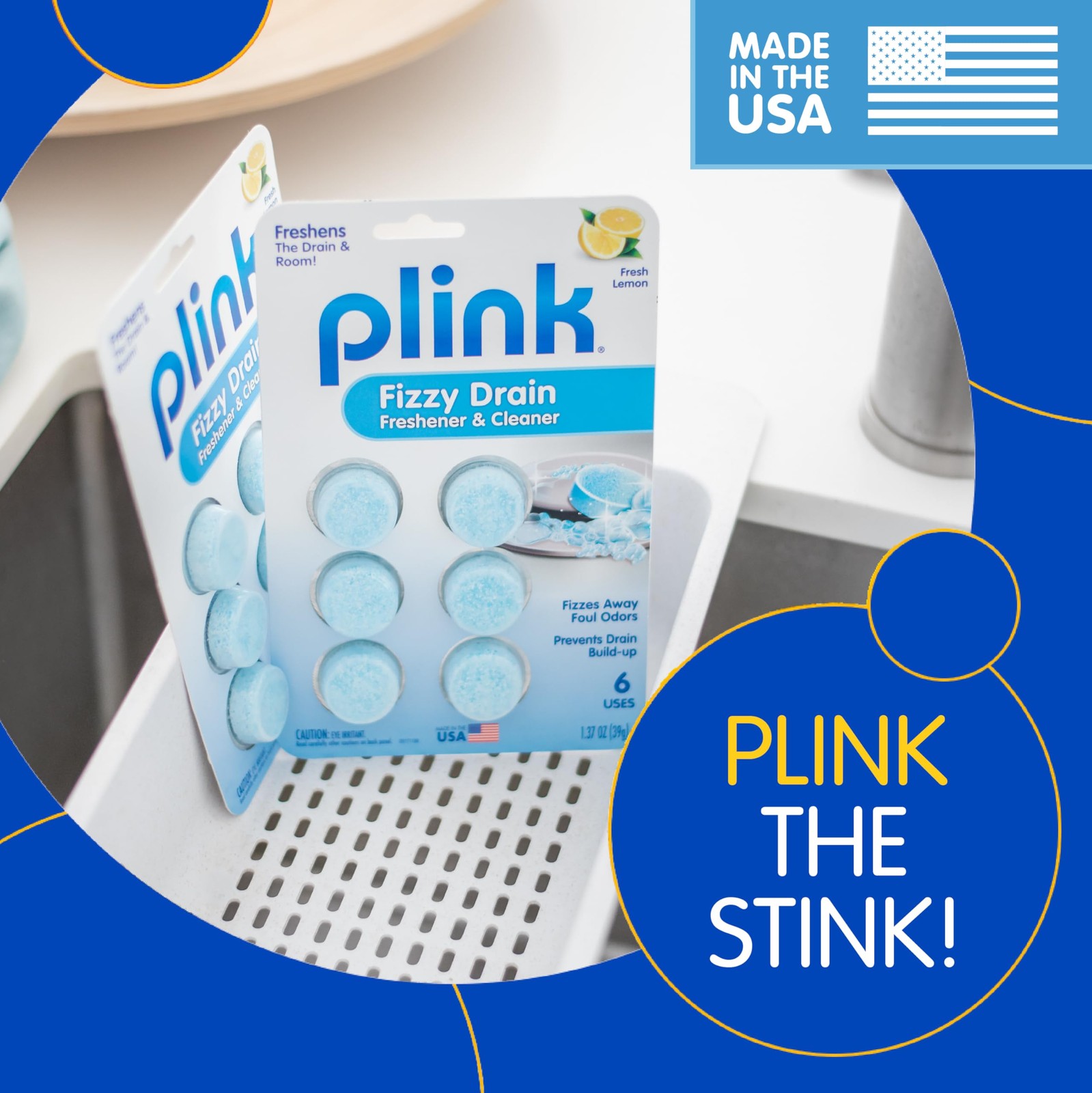 Plink Fizzy Drain Cleaner & Deodorizer Tablets, Lemon 6 Count (Pack of 3)