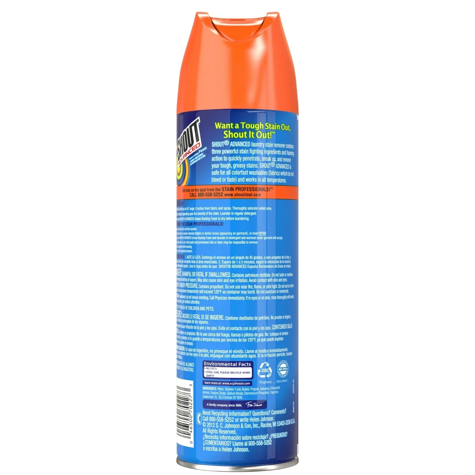 Shout Advanced Grease Busting Foam Stain Remover 18 oz Laundry Pre Treat Spray