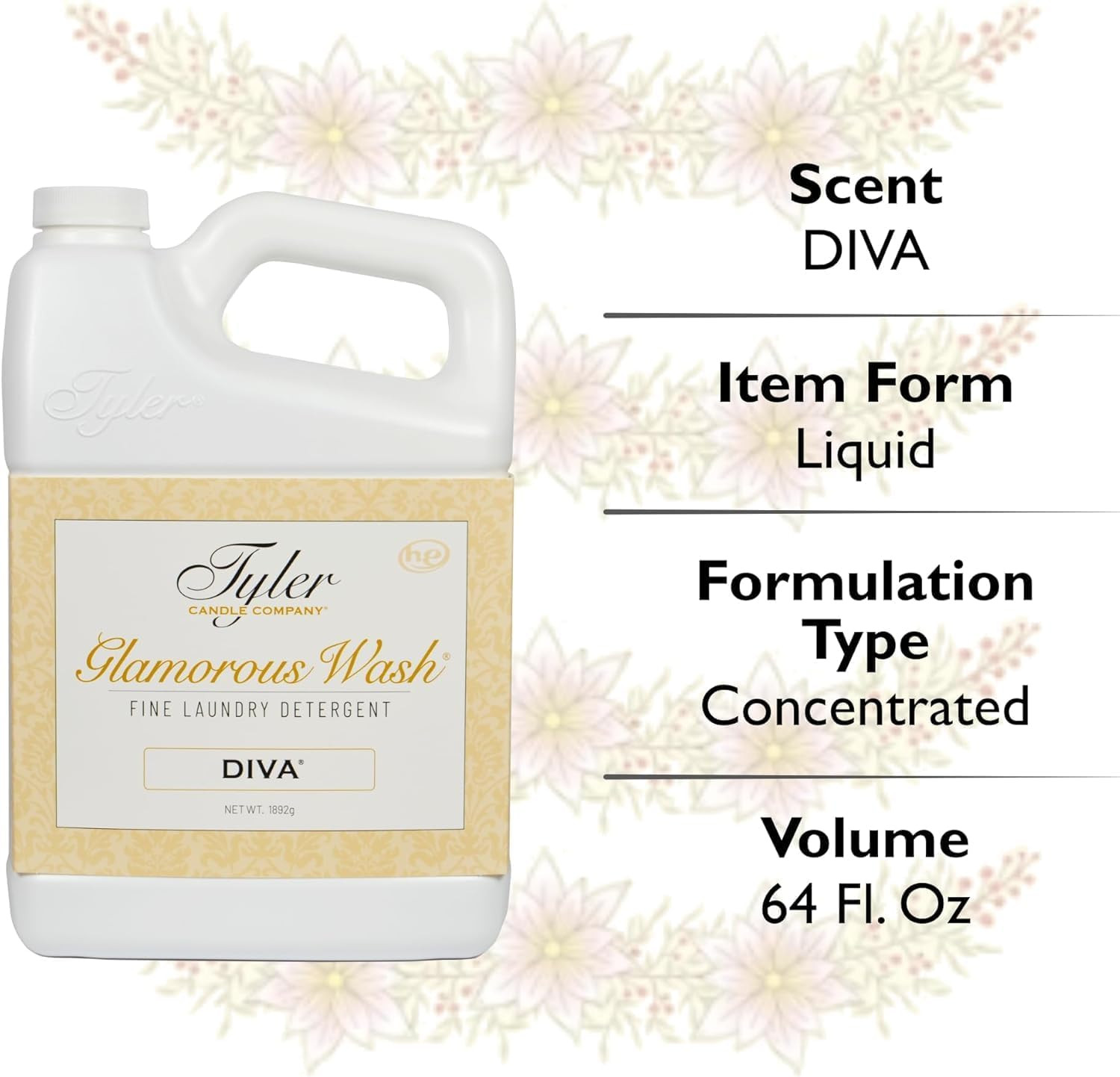Diva Glam Wash Laundry Detergent 64 fl oz Floral Scent Delicate Fabrics