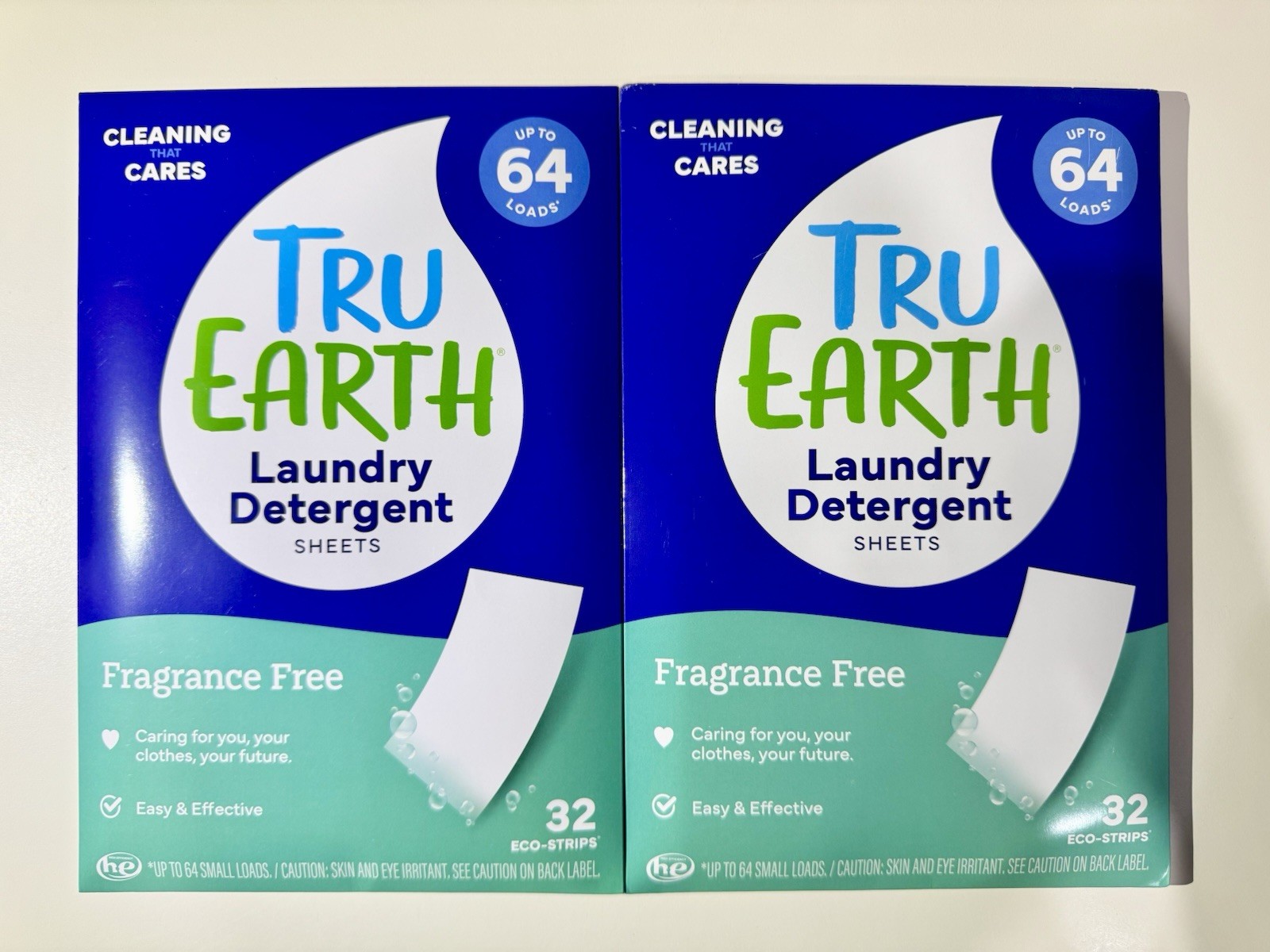 (2) Tru Earth Laundry Detergent Sheets | Fragrance Free | 64 Loads/32 Sheets Ea