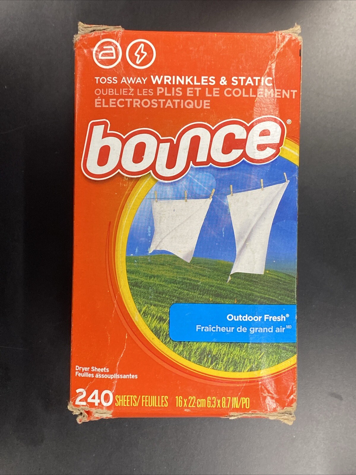 2 Pack Bounce Outdoor Fresh Fabric Softener Dryer Sheet – 240 Ct Each Box Damage