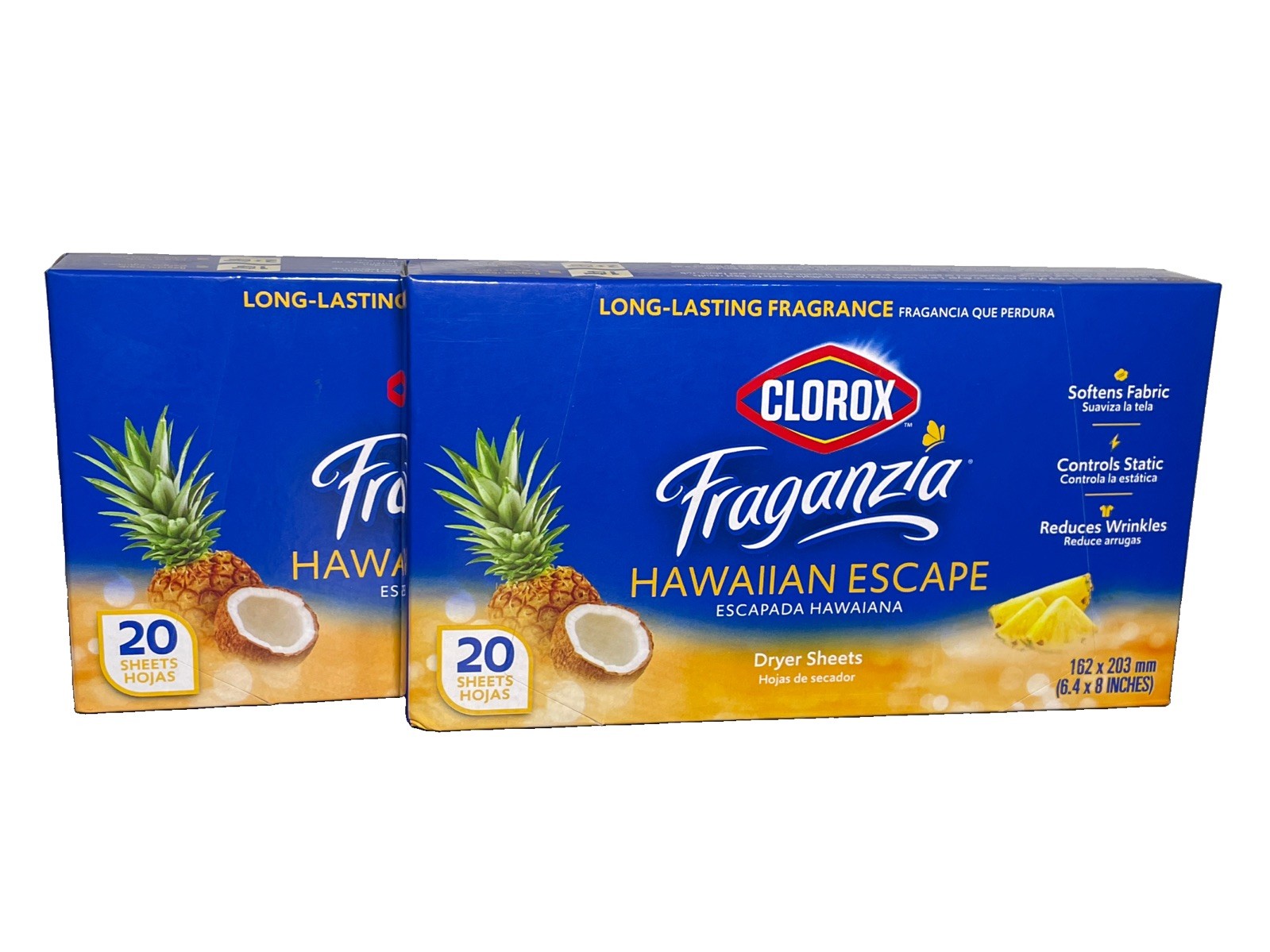 Lot Of 2 Clorox Fraganzia Dryer Sheets Island Escape Scent 40 Sheets New
