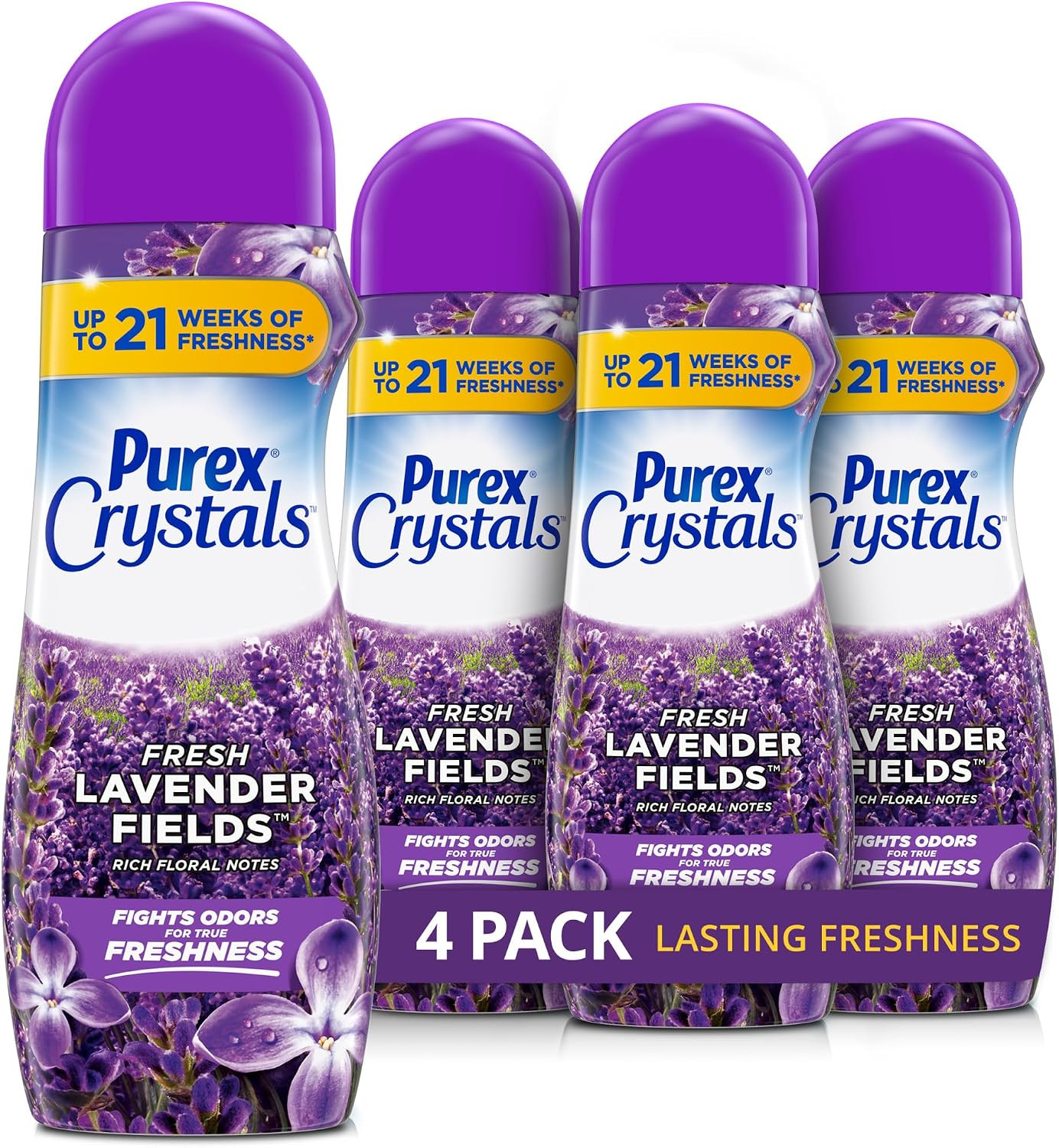 Purex Crystals In-Wash Scent Booster, Fresh Lavender Fields, 21 Oz (Pack of 4),