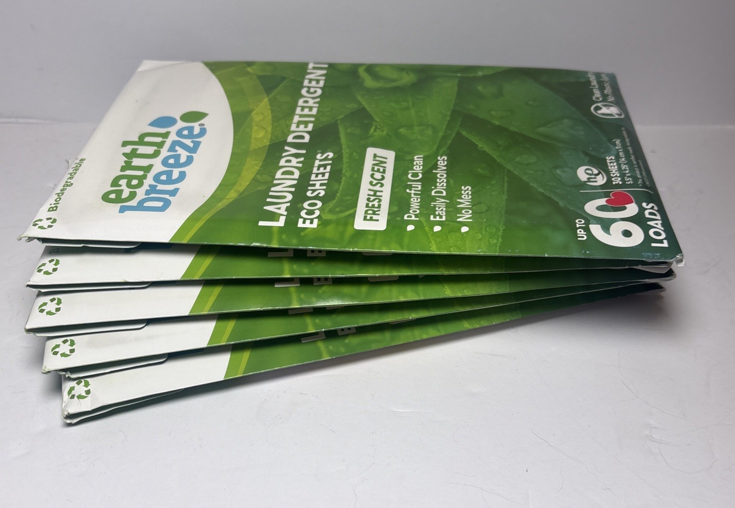 Lot of 5 Earth Breeze Laundry Detergent Eco Sheets 300 Loads Fresh Scent