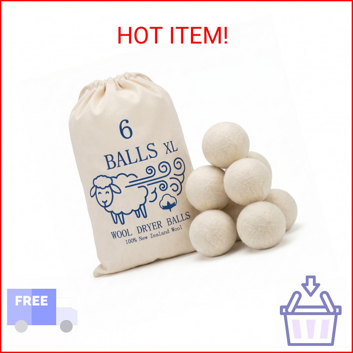 Premium XL Wool Dryer Balls 6 Pack – 100% Organic New Zealand Wool – Reusable Na