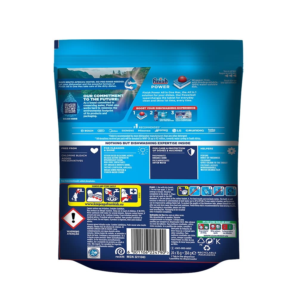 Finish Powerball All in 1 Max Dishwasher Tablets 24 Count – #1 Brand
