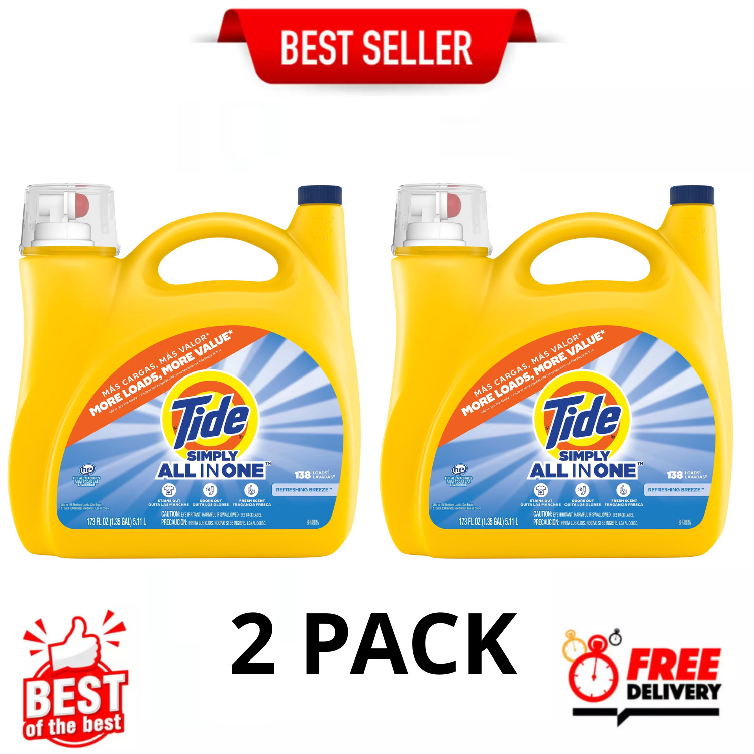 Tide Simply All-In-One Liquid Laundry Detergent Refreshing Breeze 173 oz, 2 Pack