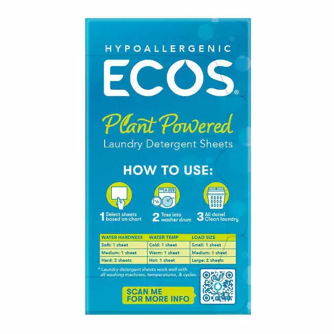 Laundry Detergent Sheets ECOS Free & Clear 200 Loads, 200 Sheets Plastic-Free