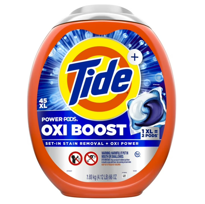2 Pack Tide PODS Laundry Detergent Pacs, Oxi Boost Power PODS, 45ct/pk