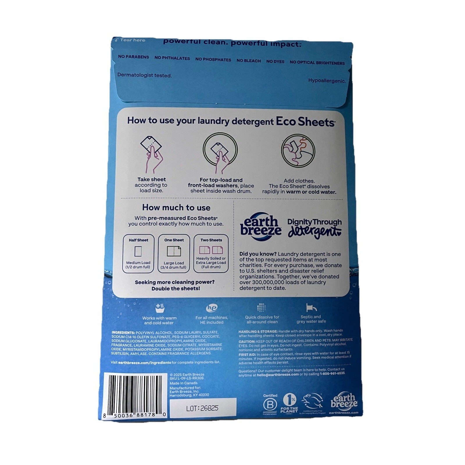 Earth Breeze Laundry Detergent Eco Sheets River Rain 30ct 60 Loads New