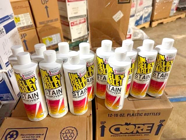 LOT OF 12, CORE UNBELIEVABLE! Stain Remover, Deodorizer 12 bottles X 16 Fl Oz