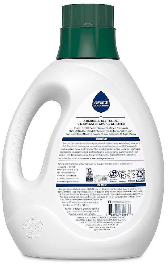 2 PACK – Seventh Generation Natural Free & Clear Liquid Laundry Detergent, 45-oz