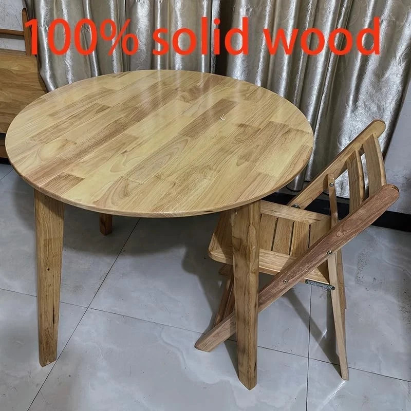 34.7″ Solid Wood Round Dining Table for Indoor/Outdoor Use, Easy Assembly