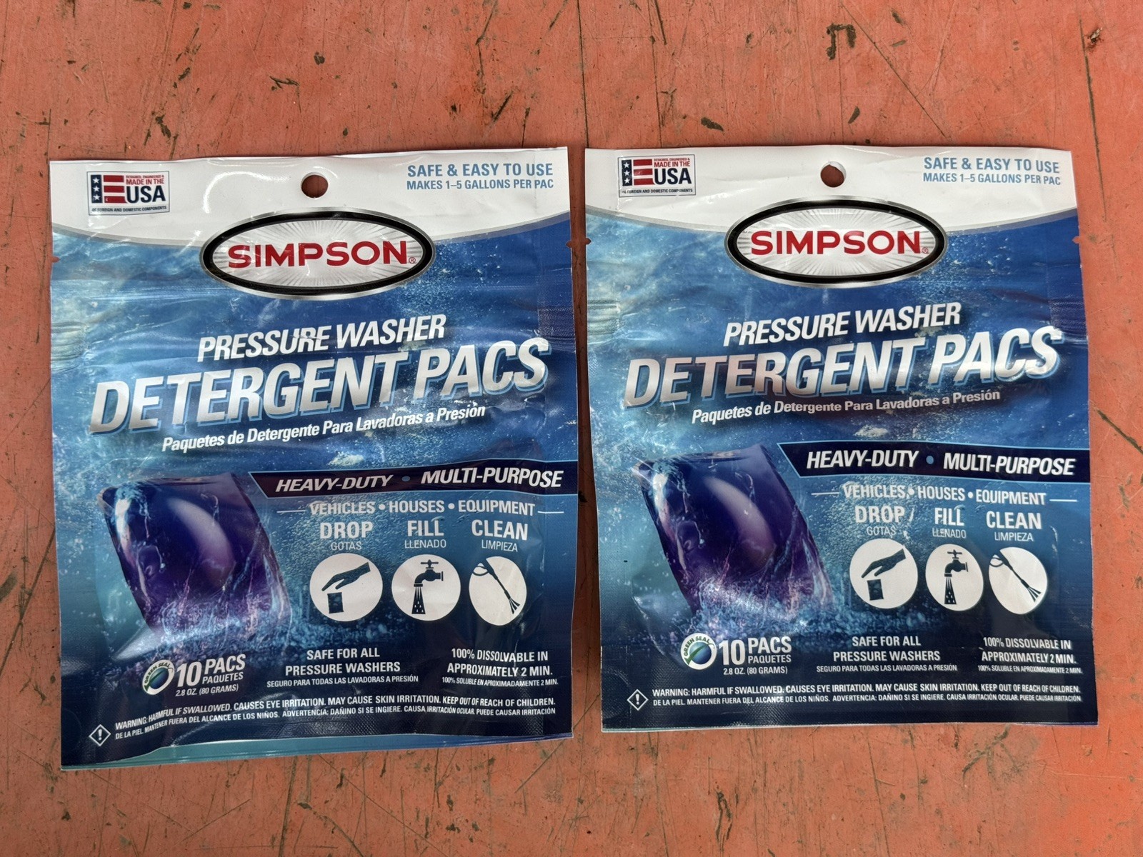 Lot 2 SIMPSON Pressure Washer Detergent Pods 10 Pod Bag Heavy-Duty Multi-Purpose