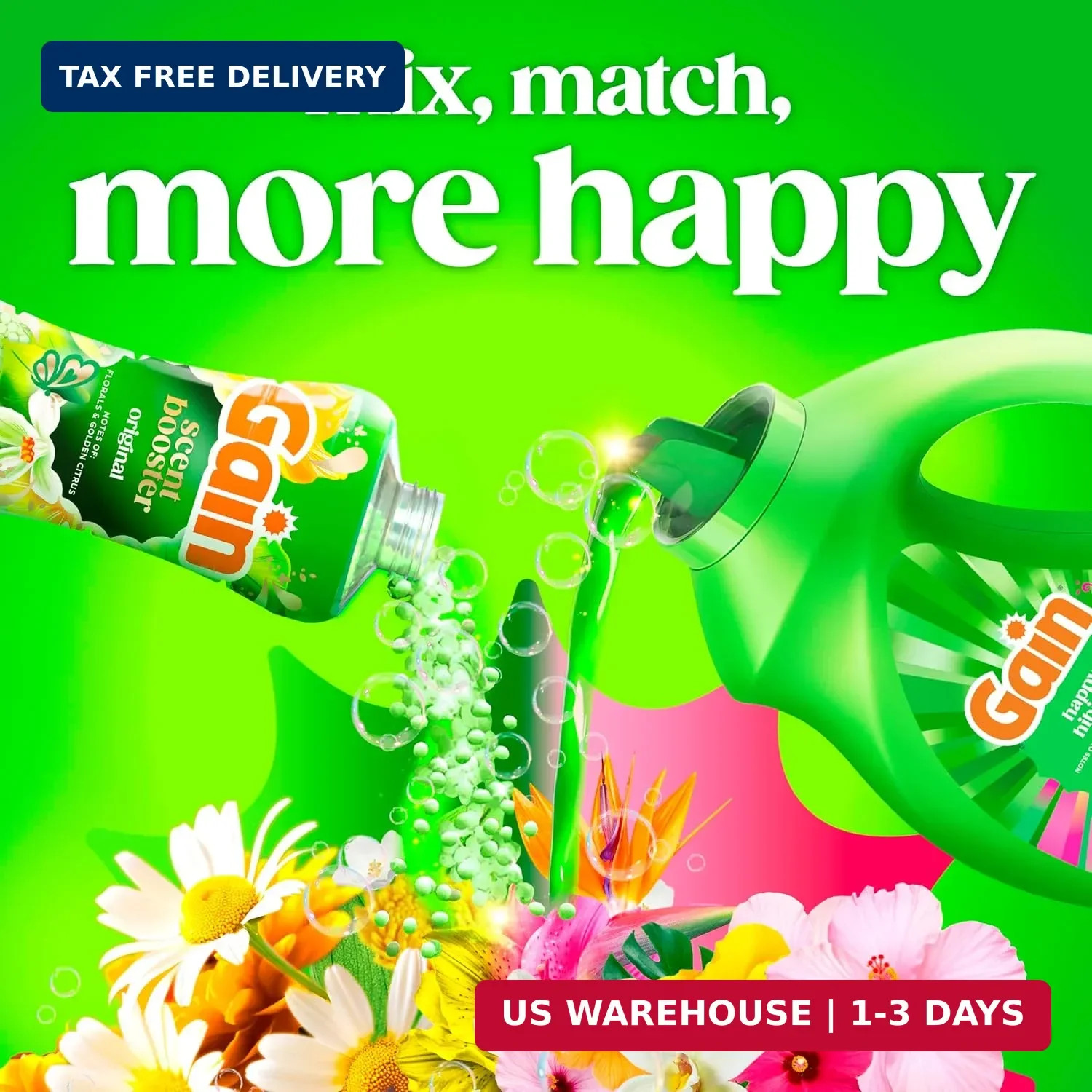 Gain Liquid Laundry Detergent, With Odor Defense, Happy Hibiscus Scent, Laundry
