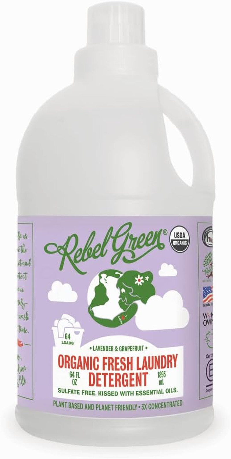 Rebel Green USDA Organic HE Liquid Fresh Laundry Detergent – Natural & Hypoaller