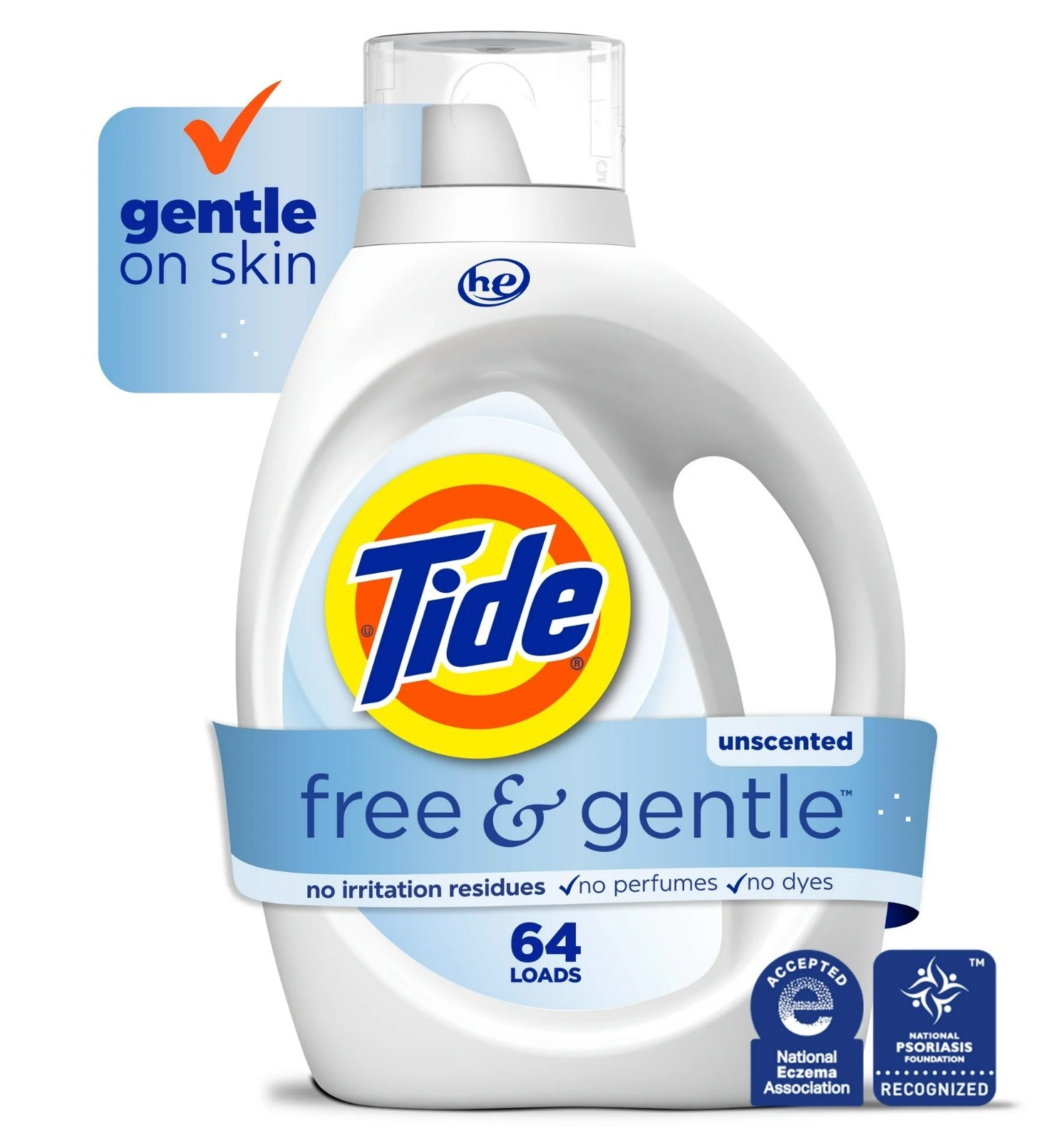Tide Free & Gentle Liquid Laundry Detergent, Fragrance-Free, 84 oz, 64 Loads