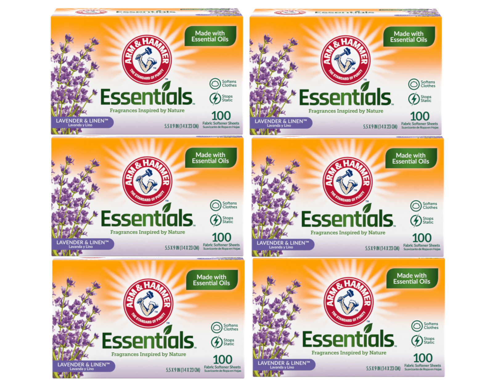 Arm & Hammer 6-Pack Dryer Sheets, Lavender & Linen Scent, 100 Ct Each