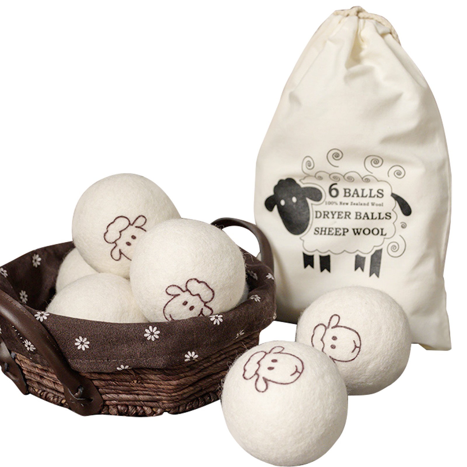 6pcs Wool Dryer Balls Natural Fabric Softener Reduce Wrinkles For Laundry White