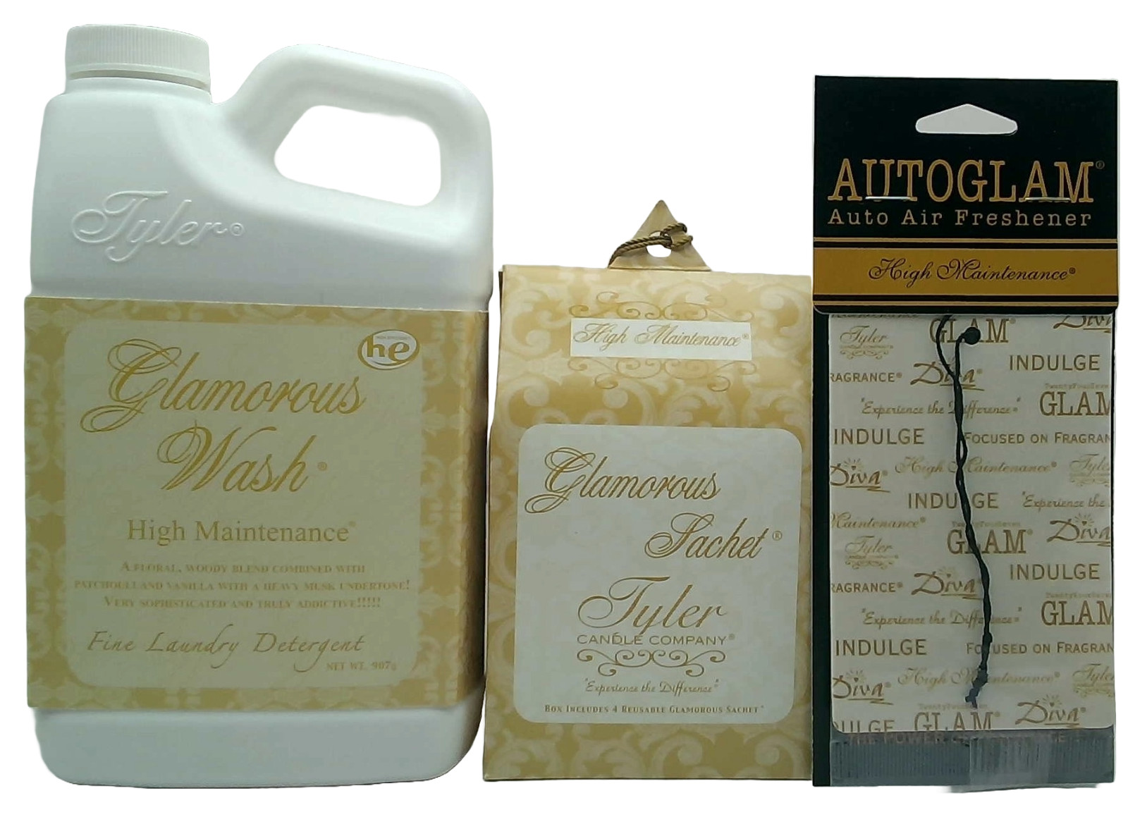 Tyler Candle – Glamorous Wash – High Maintenance – w/sachets & autoglam – 32oz