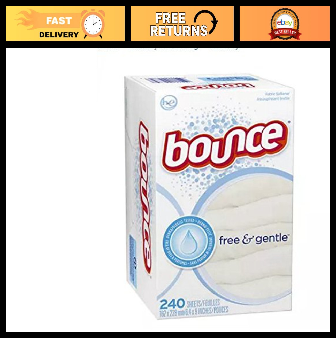 Gentle Unscented Fabric Softener Dryer Sheets – 240 Count, Pack of 2, Free & Cle