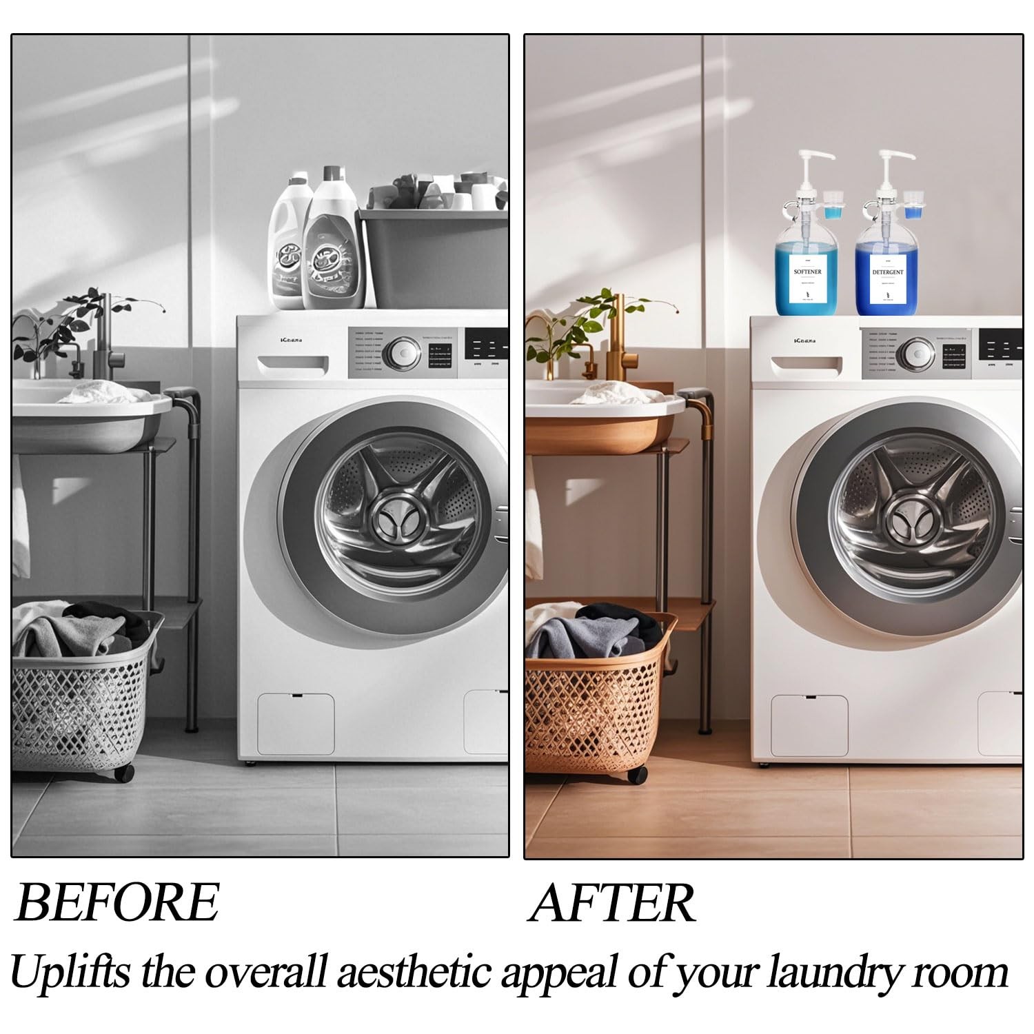 2 Pcs Glass Liquid Laundry Detergent Dispenser with Cup Holders, Half Gallon …