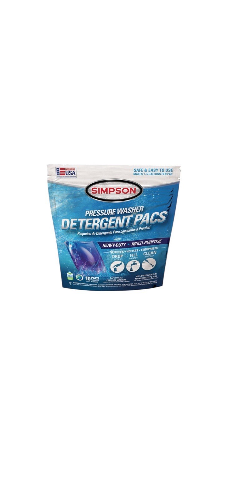SIMPSON Pressure Washer Detergent Pods, 10 Pod Bag, Heavy-Duty, Multi-Purpose