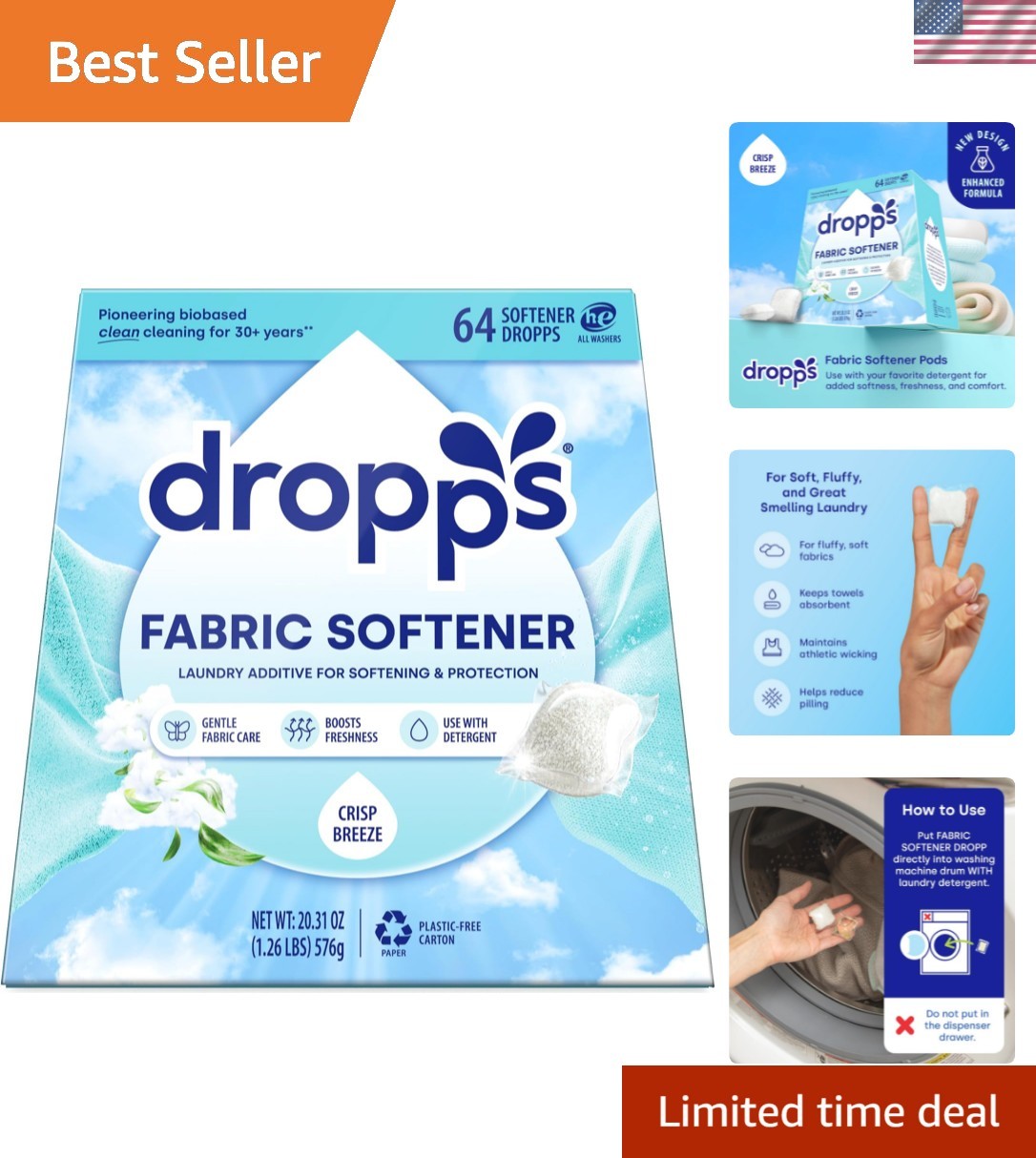 Fabric Softener Pods, Crisp Breeze 64 Count – Laundry Softener For Soft & Flu…
