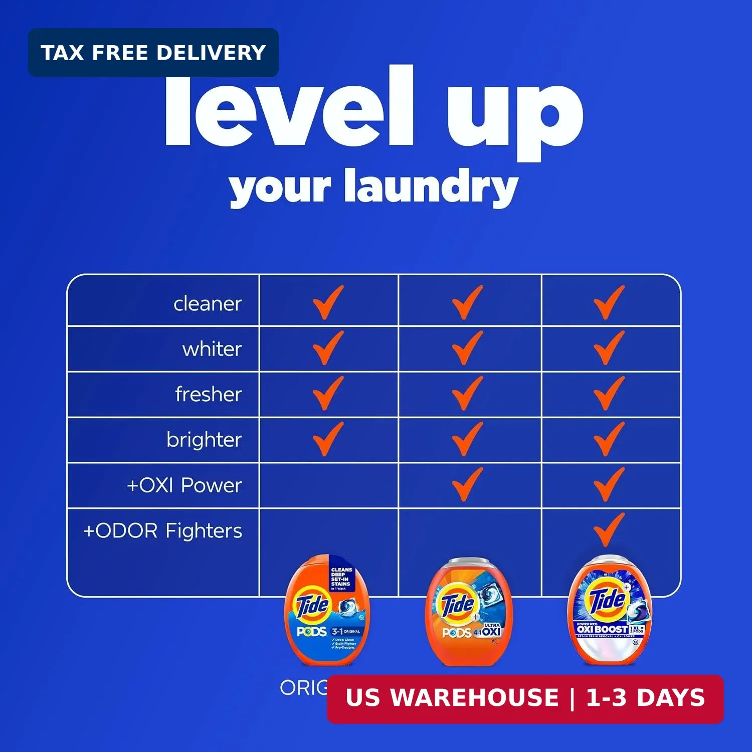 4-in-1 Ultra Oxi PODS Laundry Detergent Pacs, 85 Count, HE Compatible, Buil