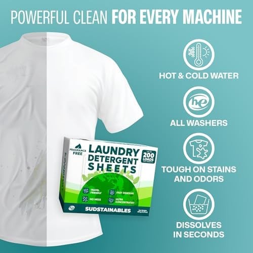 Sudstainables Laundry Detergent Sheets 200 Loads – Dissolvable Laundry Sheet …