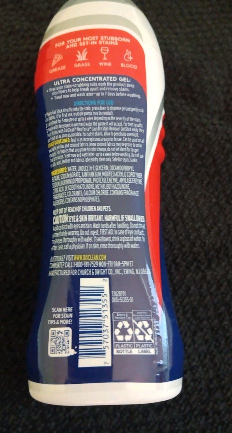 3 Oxi Clean Max Force Gel Stain Remover Oxi Stick 6.2 Oz Gel (BN30)