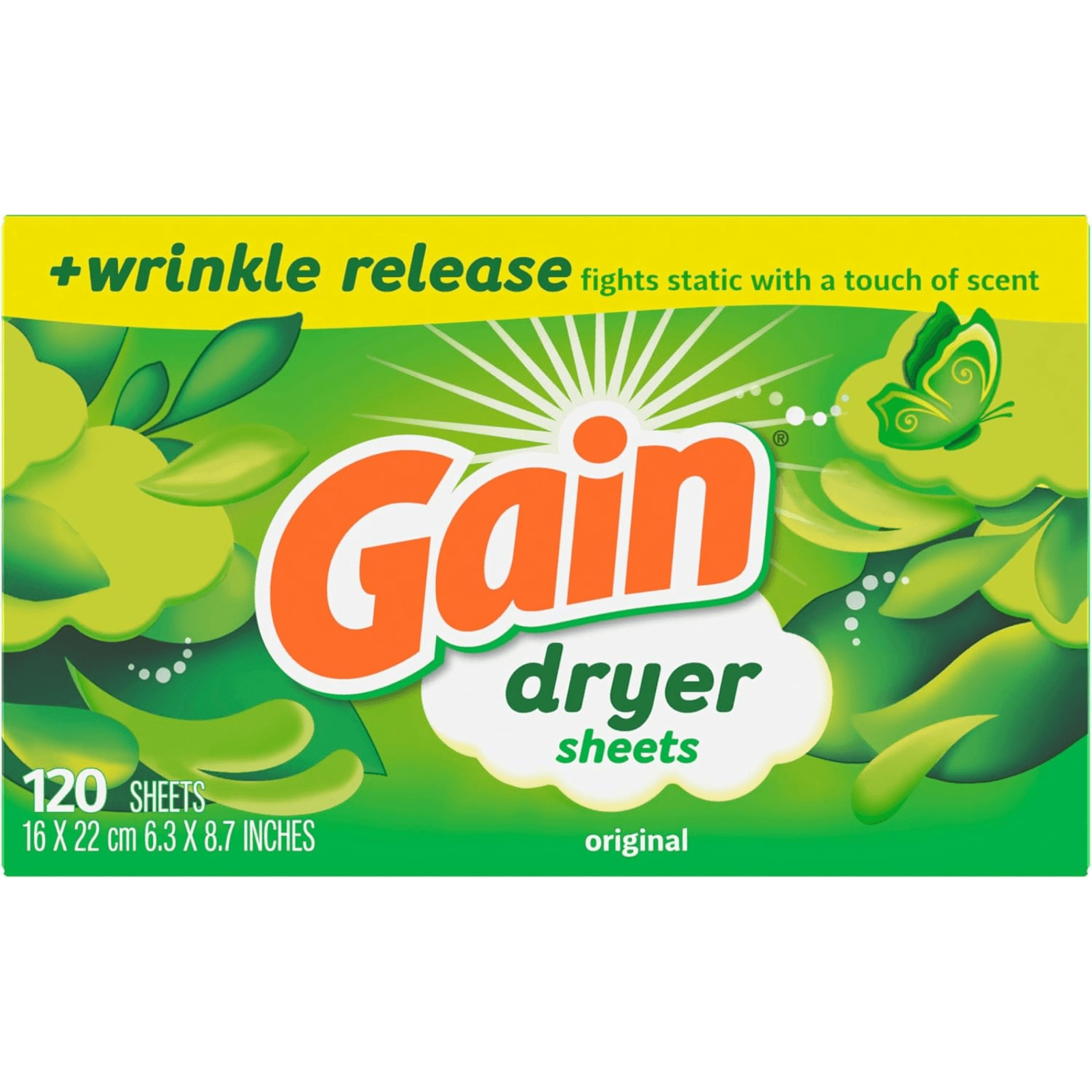 Gain Dryer Sheets Plus Wrinkle Release Original Scent 120 Count Fights Static