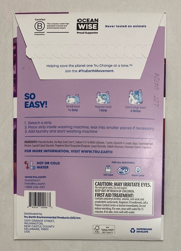 Tru Earth Compact Dry Laundry Detergent Strips Lilac Breeze Up To 64 Loads NEW
