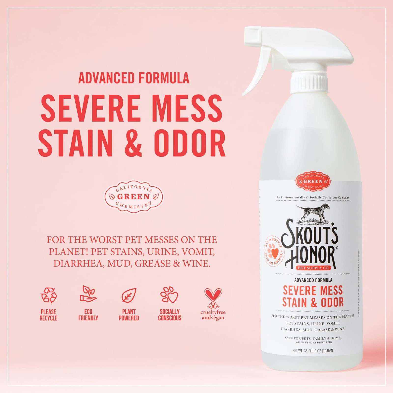 SKOUT’S HONOR Severe Mess, Stain, Odor Remover – Advanced Formula 35oz