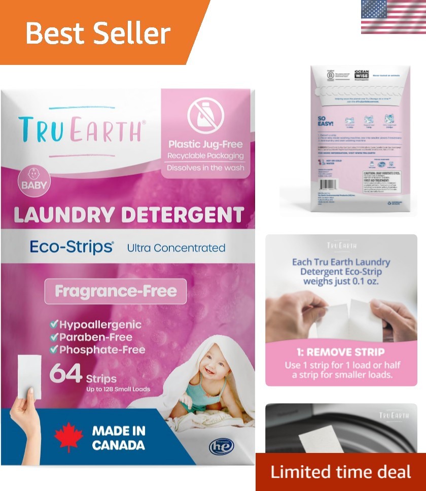 64 Count Hypoallergenic Baby Laundry Detergent Sheets – Fragrance Free Care