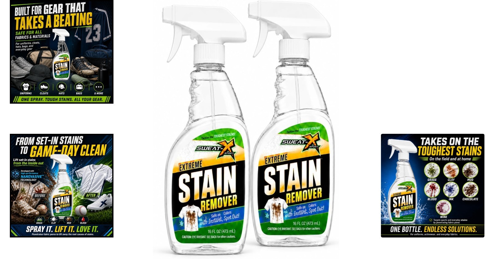 Powerful All-Purpose Stain Treater – 16 oz 2 Bottles, Biodegradable & Non-Toxic