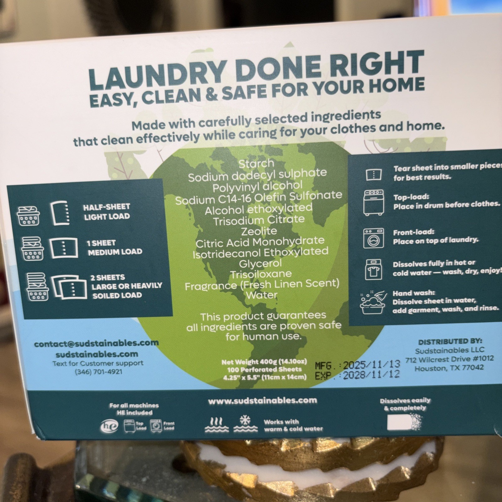 Sudstainables Laundry Detergent Sheets 200 Loads – Dissolvable Laundry Sheet NIB