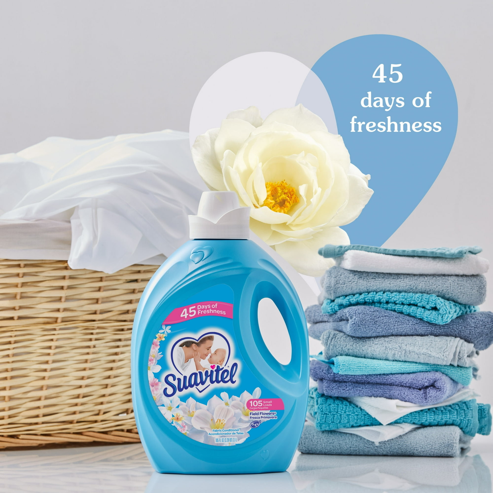 Suavitel Liquid Fabric Conditioner, Laundry Fabric Softener, 105oz Flowers Scent
