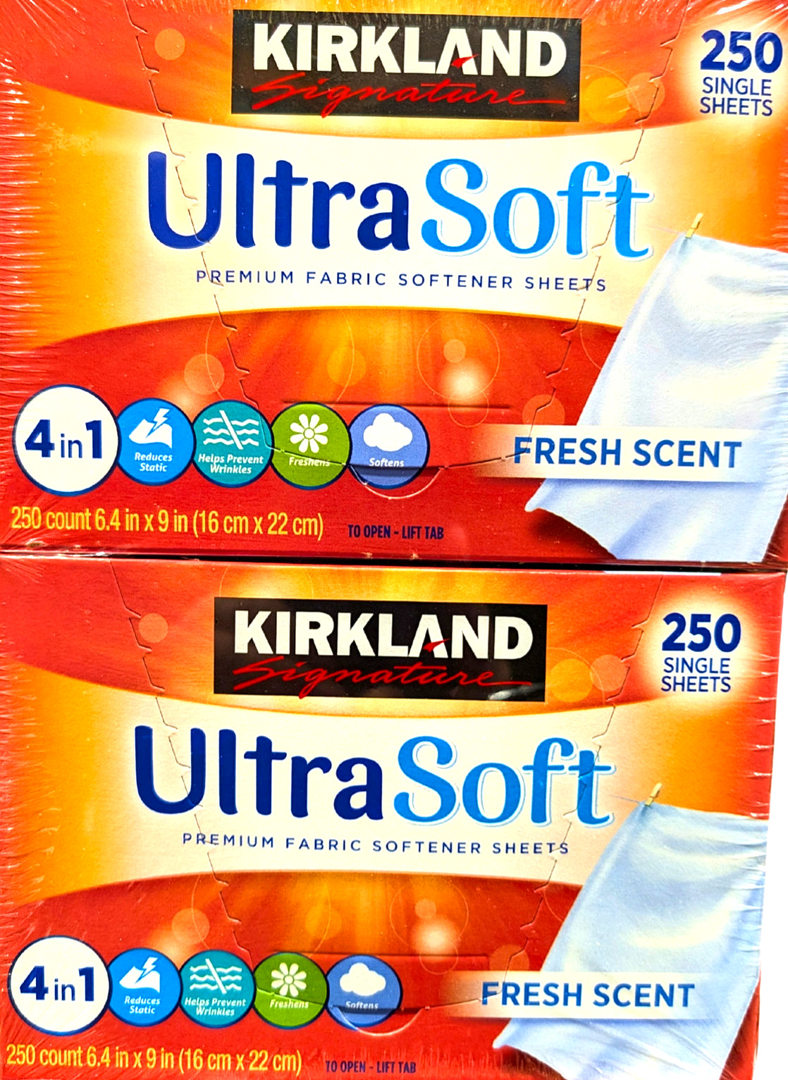 Kirkland Signature Ultra Soft Premium Fabric Softener 2/250 Sheets 500 Total