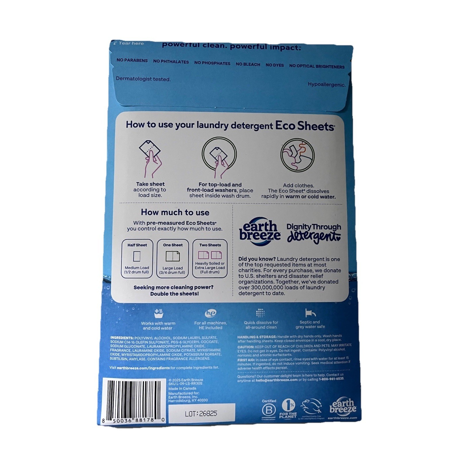 Earth Breeze Laundry Detergent Eco Sheets River Rain 30ct 60 Loads New
