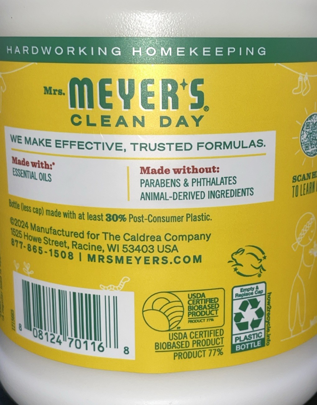 MRS. MEYER’S CLEAN DAY Liquid fabric softener, softens fabric, reduces static