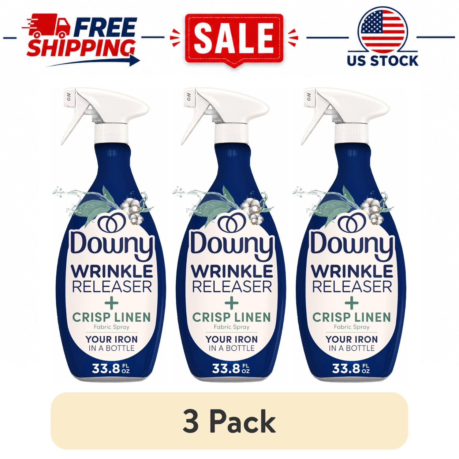 (3 Pack) Downy Wrinkle Releaser Crisp Linen Fabric Refresher Spray 33.8 fl oz