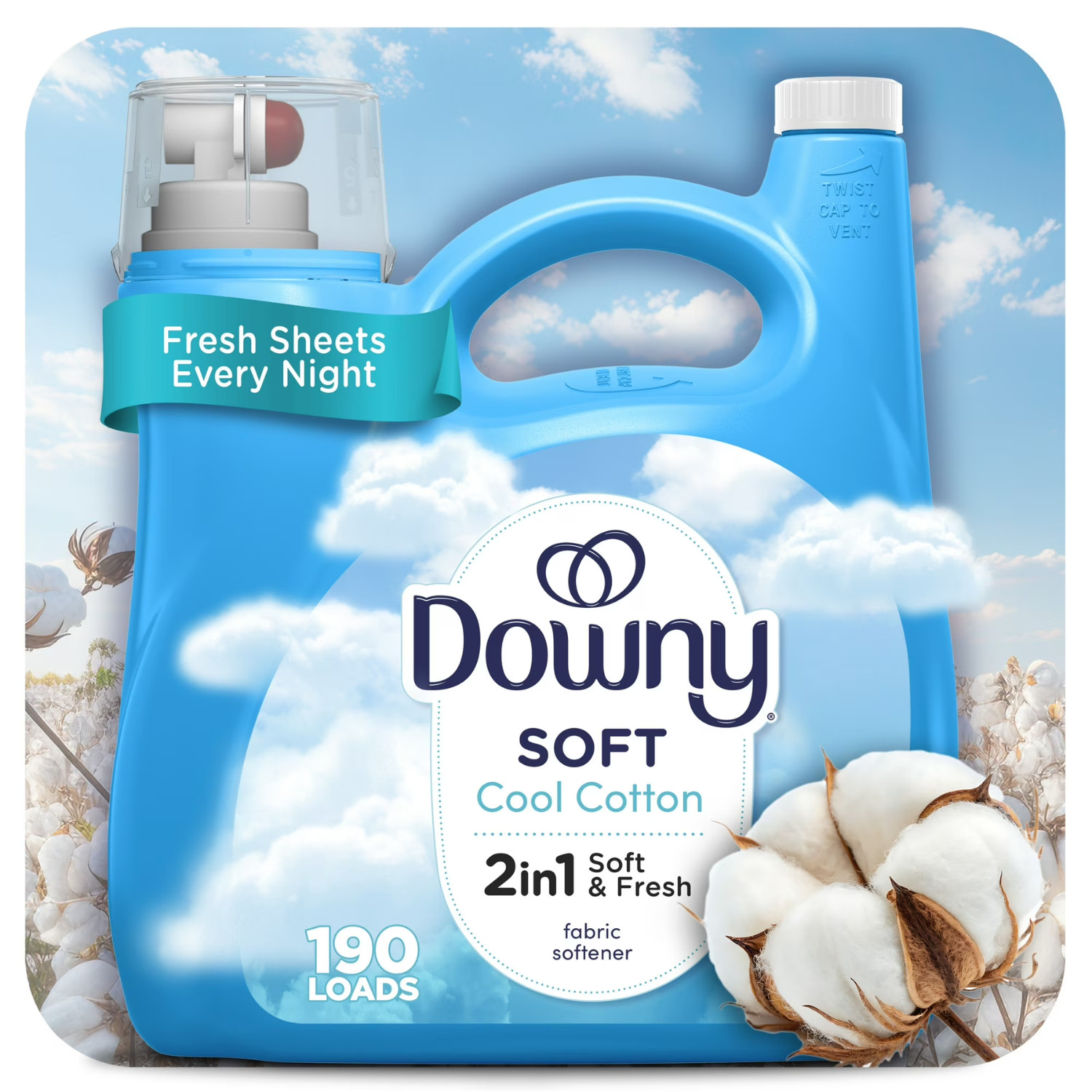 (2 Pack) Downy Liquid Fabric Softener Cool Cotton Scent, 140 fl oz, 190 Loads