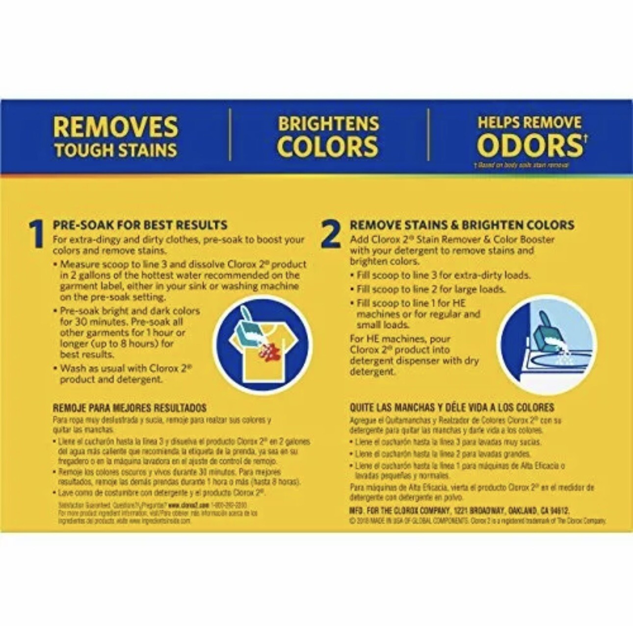 CLOROX2 Laundry Tough Stain Remover &Color Booster Powder 1 box = 3lbs / 49.2oz