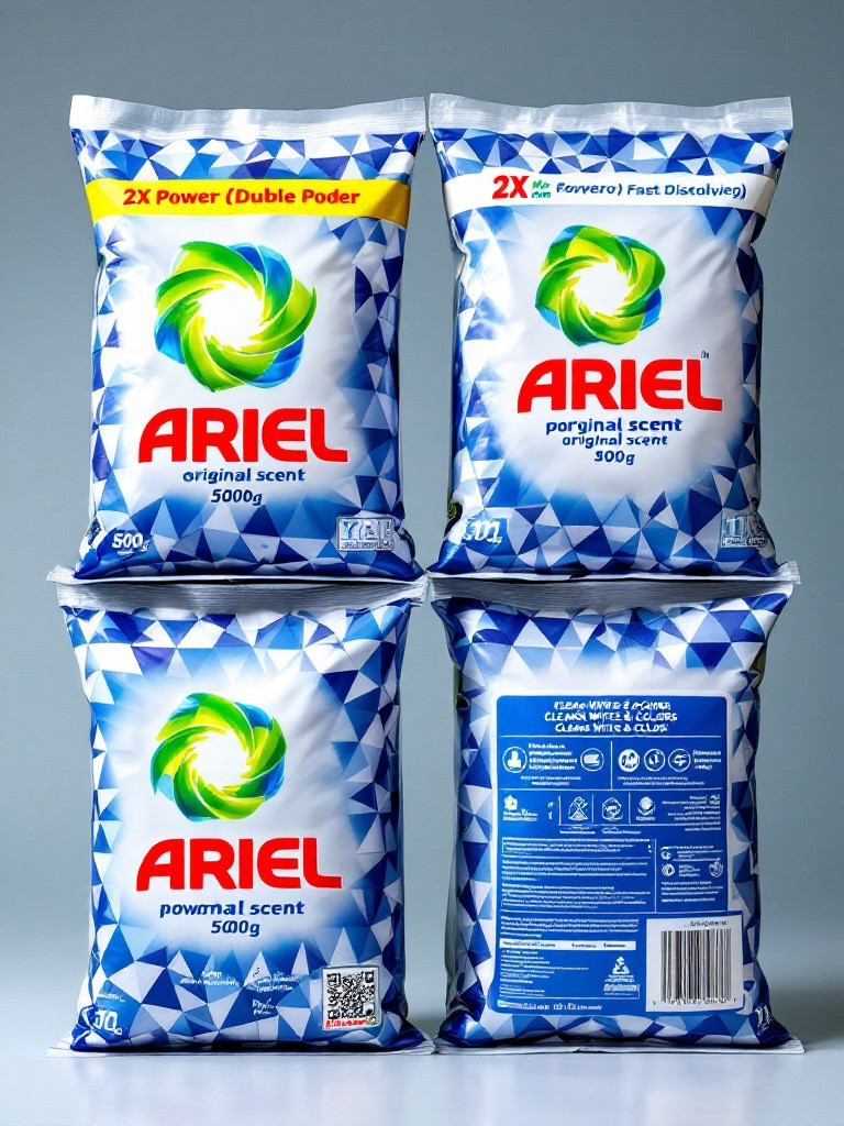 Ariel 2X Powder Laundry Detergent Original Scent 17oz 500g Bag, Bulk 4 Packs