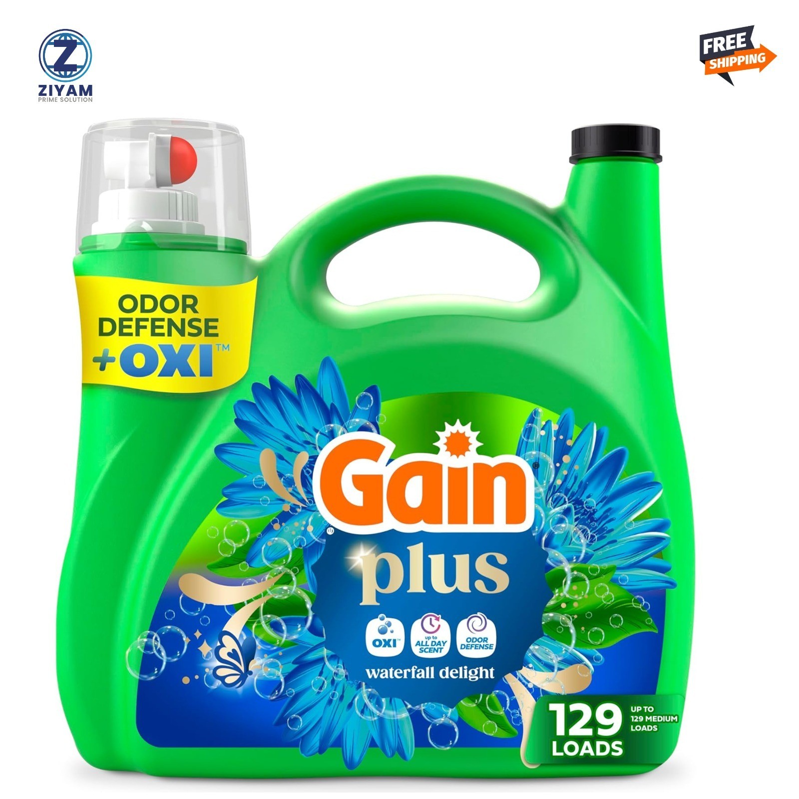 Gain Plus Liquid Laundry Detergent with Oxi – Waterfall Delight – 170 fl oz