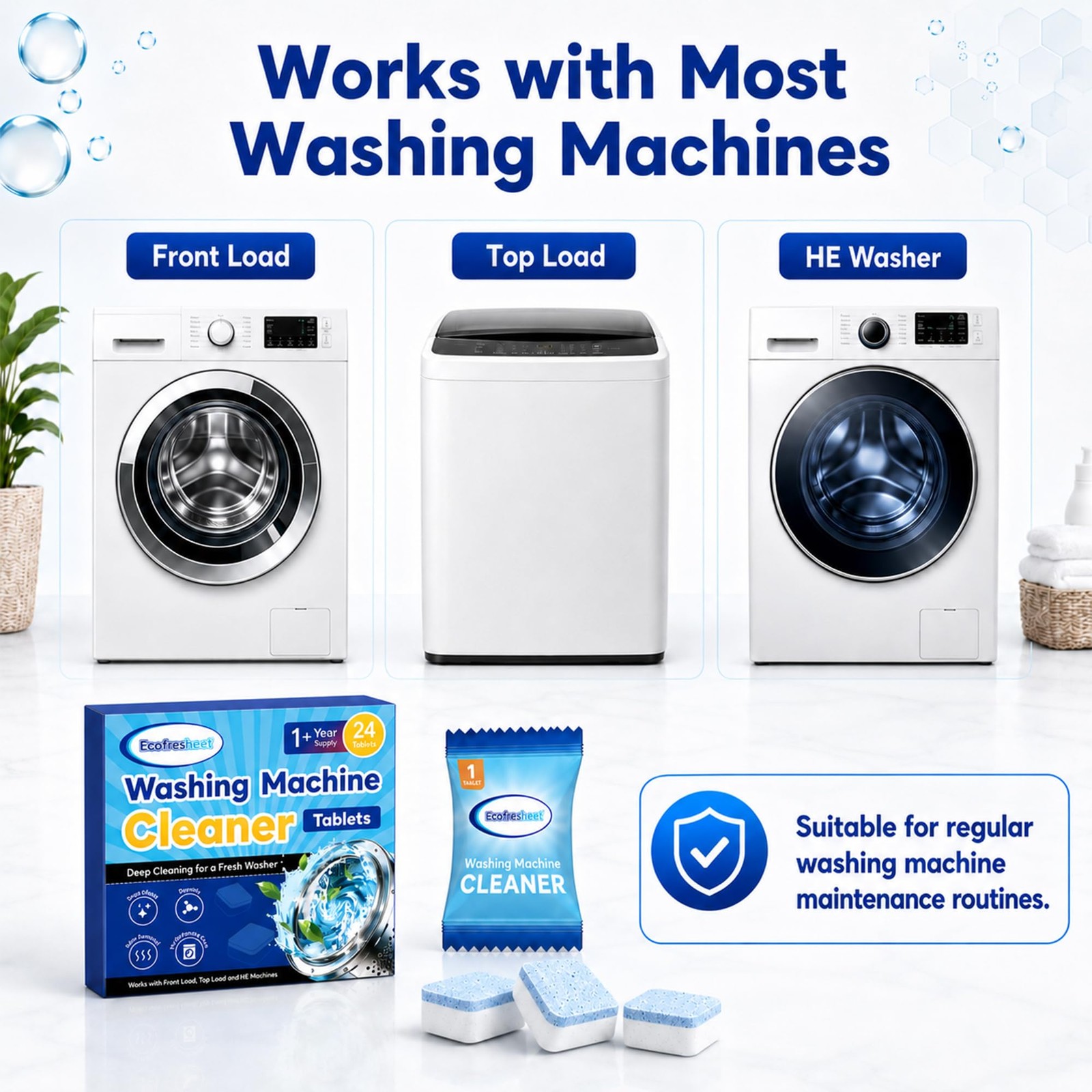 ECOFRESHEET Washing Machine Cleaner Tablets 24 Count, 24 Count (Pack of 1)