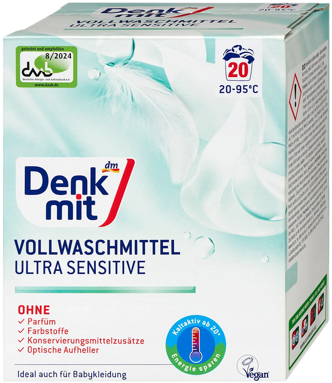 10 x 1,35kg Denkmit Full detergent powder Ultra Sensitive, 20 Wl