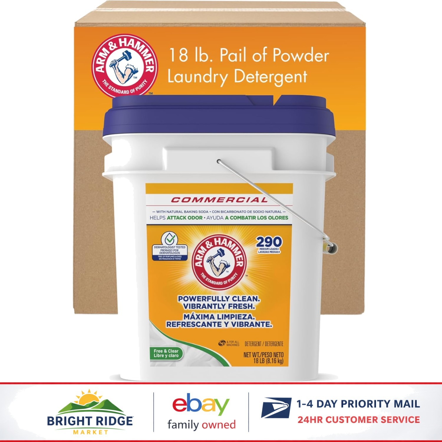 Commercial Powder Laundry Detergent, 18lb Pail, Dermatologist Tested Formula