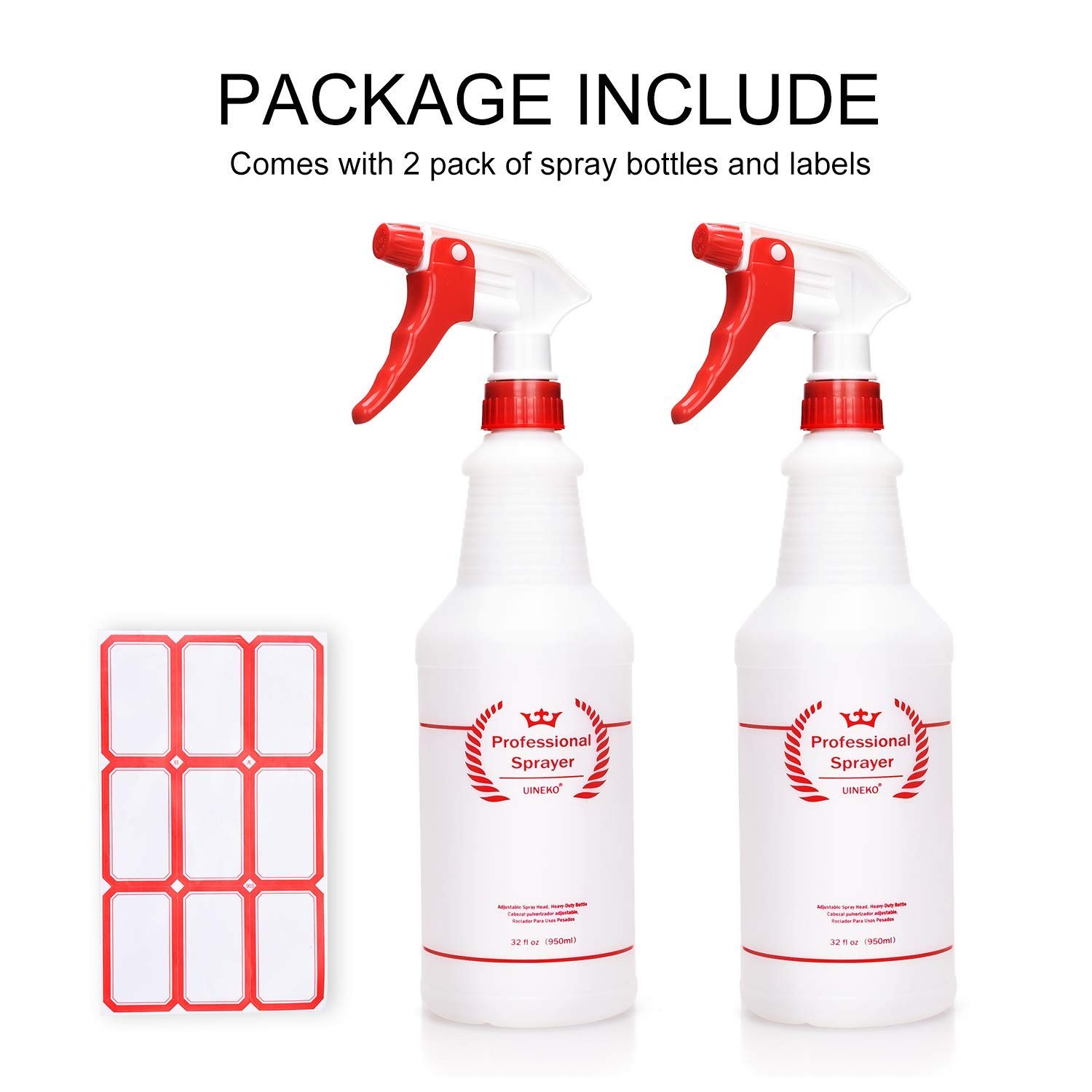 32 Oz Leak-Proof Spray Bottles 2 Pack for Cleaning, Oils, Hair, Plants, Pets